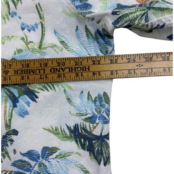 Paradise Collection Linen Cotton Shirt Mens Medium White Tropical Palm Button Up - Picture 8 of 9